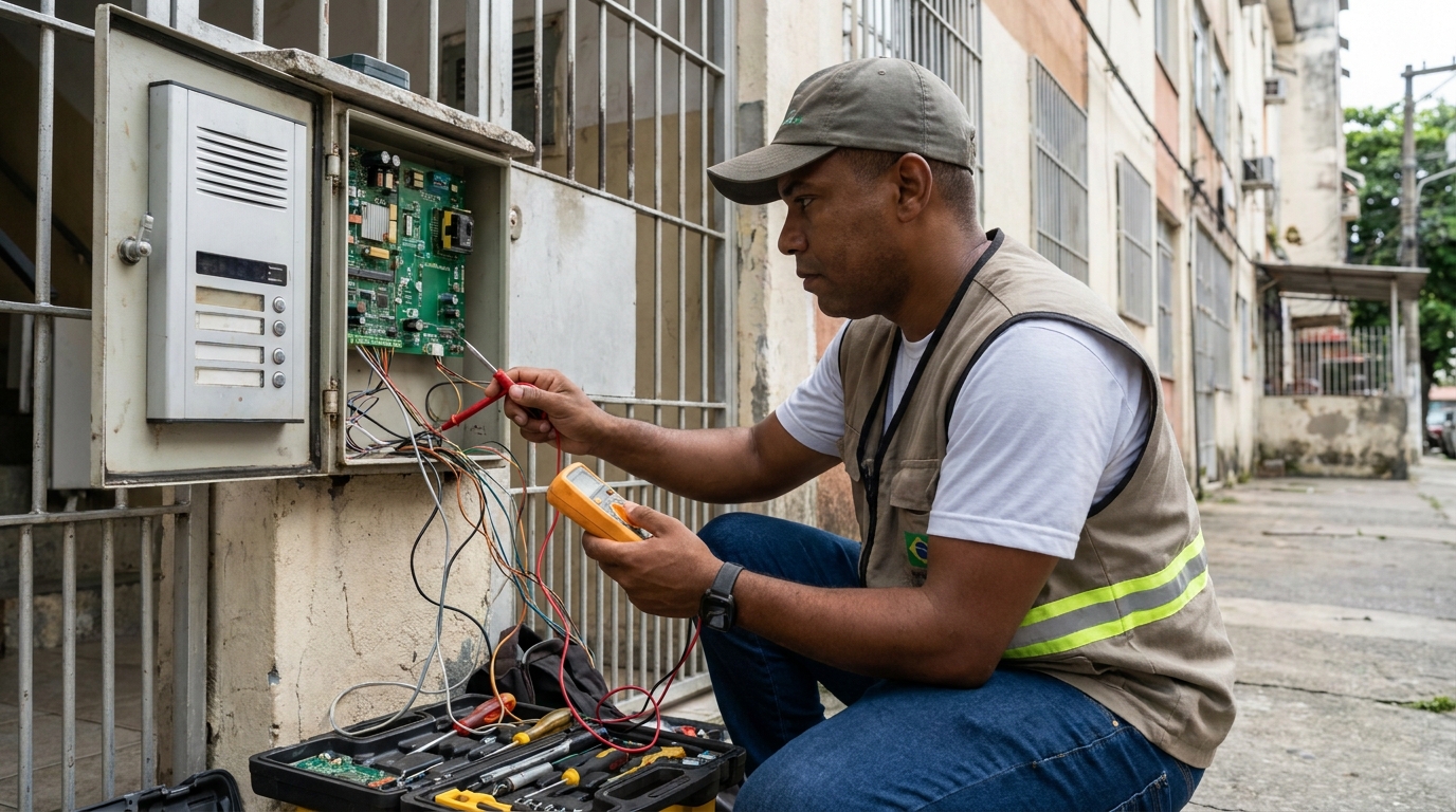 Eletricista consertando interfone em São Luís‑MA