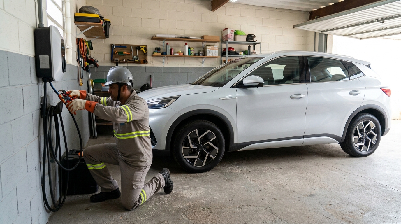 Eletricista instalando carregador de carro eletrico em São Luís‑MA