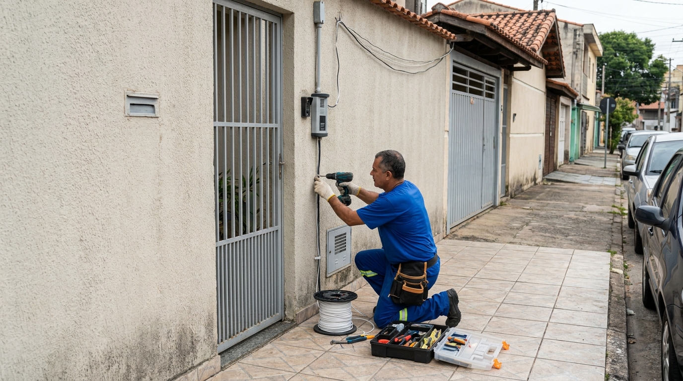 Eletricista instalando interfone em São Luís‑MA